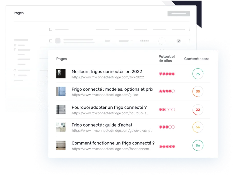 Une liste de pages retail priorisées, chacune notée selon l’effort d’optimisation requis face au gain attendu.