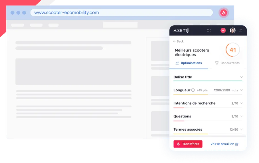 Un brouillon Semji scoré dans l’éditeur, prêt à être publié dans un CMS connecté.