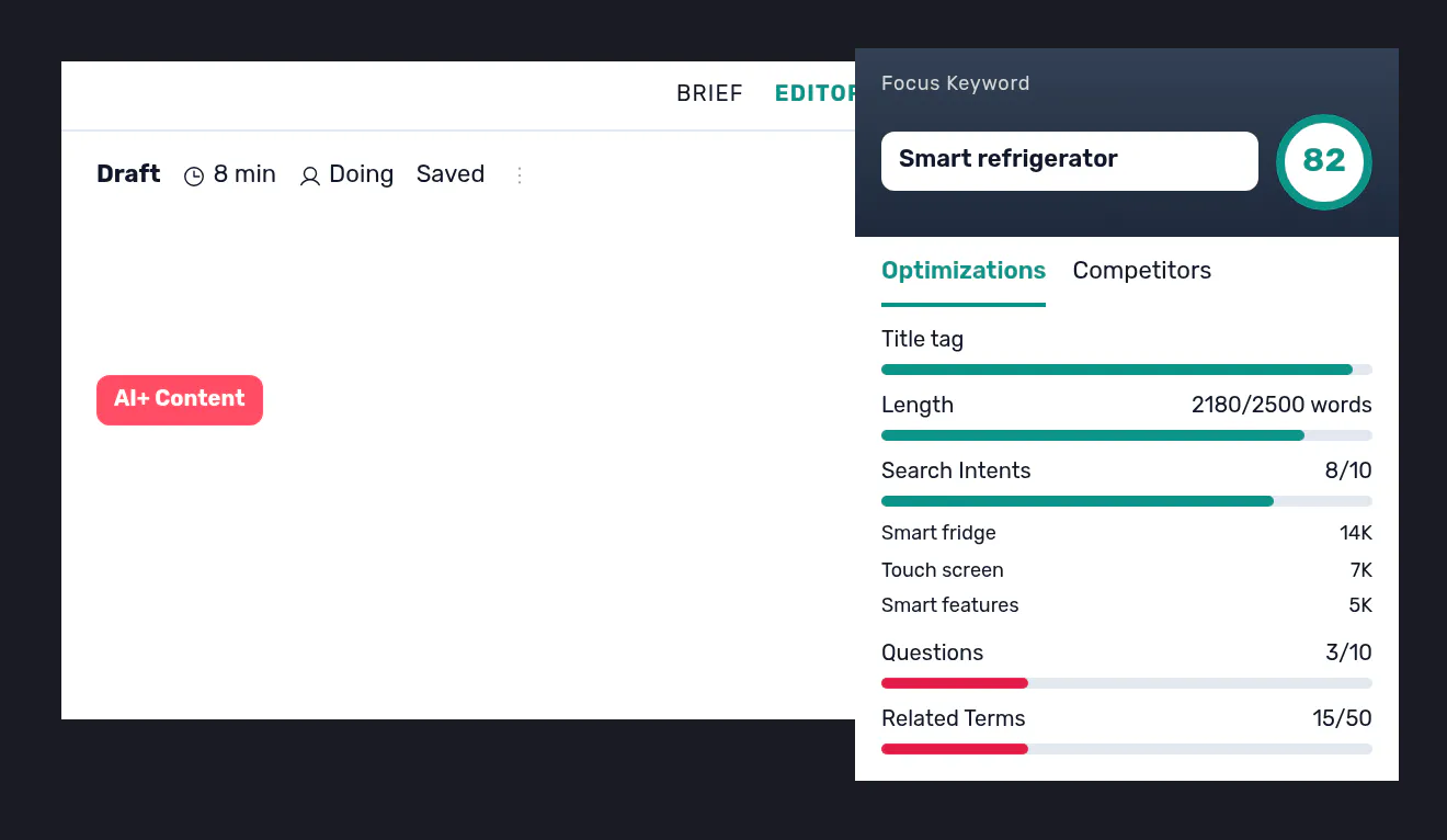 The Semji editor generating a fully structured article from a brief in one click.