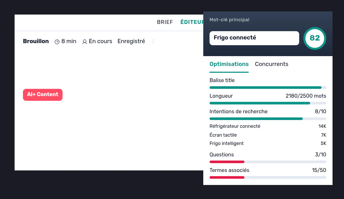 L’éditeur Semji générant un article entièrement structuré à partir d’un brief, en un clic.