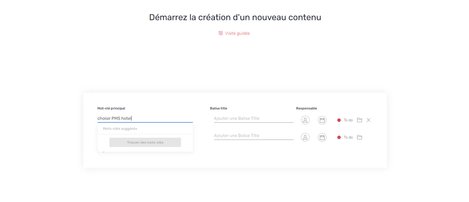 Suggestions de mots-clés à la création d'un contenu