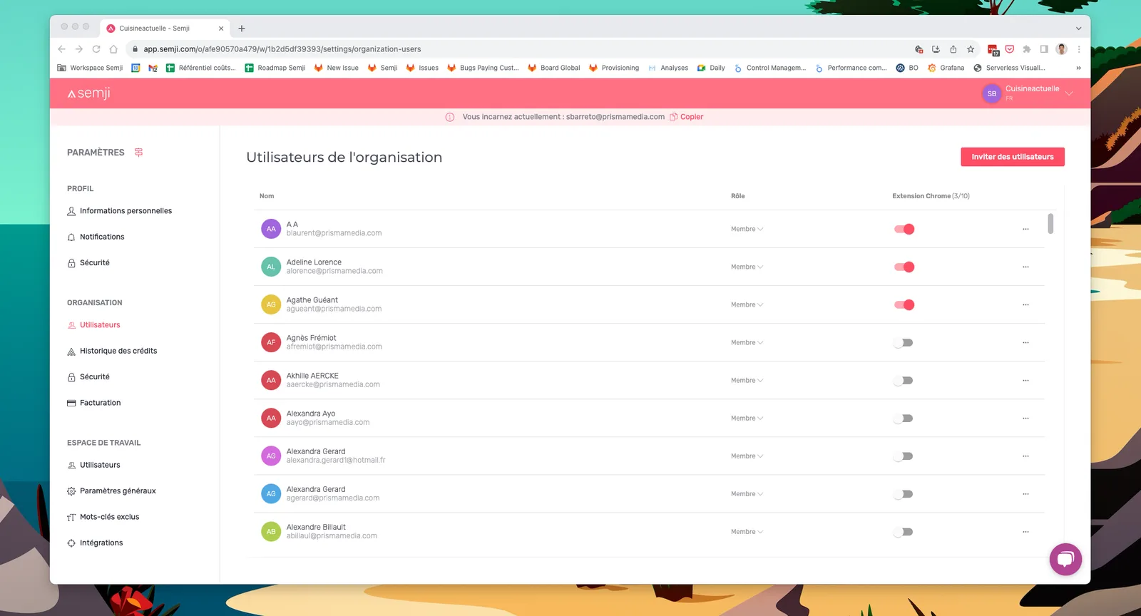 Accès à l'extension Chrome réglé par utilisateur dans les paramètres de l'organisation
