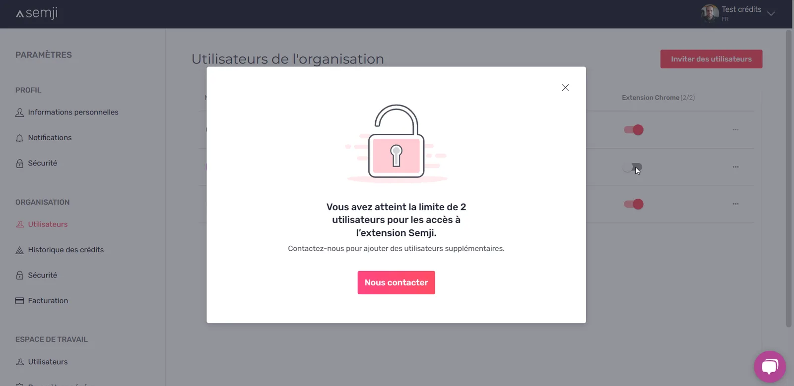Attribution d'une extension à un utilisateur