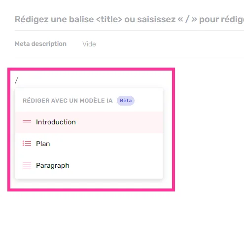 Menu IA ouvert dans l'éditeur Semji