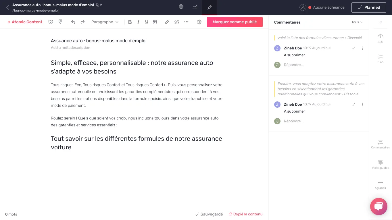 Historique des commentaires conservant une ancre supprimée