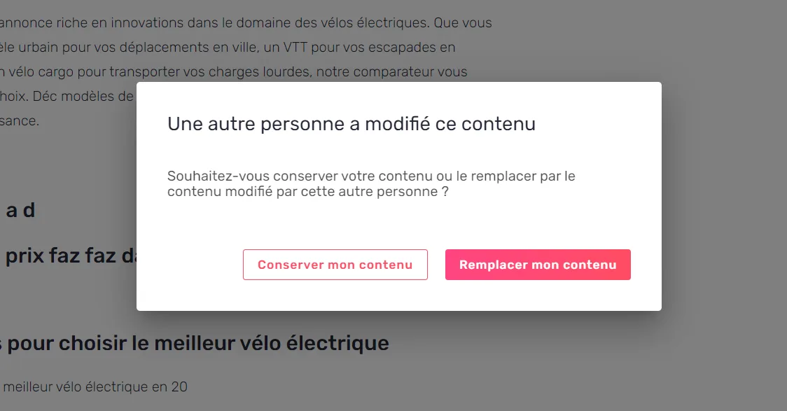 Modale de conflit réécrite, énonçant les deux choix