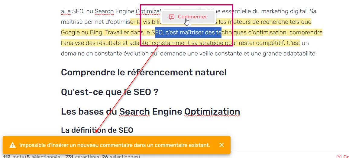 Les commentaires avant la refonte, sans imbrication possible