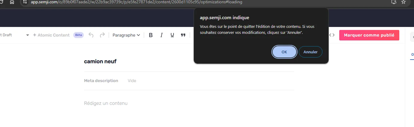 Retour au Planning après la création d'un brouillon