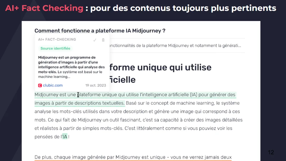 Résultats du fact-checking dans l'Editor