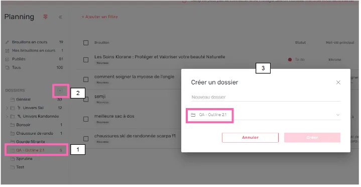 Création de dossier avec le parent présélectionné