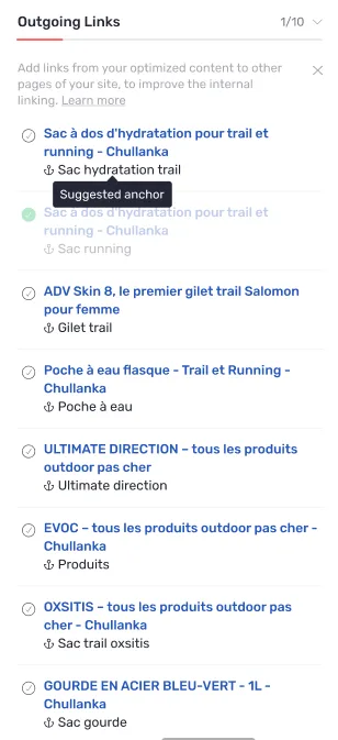 Recommandations de lien et d'ancre dans l'Editor