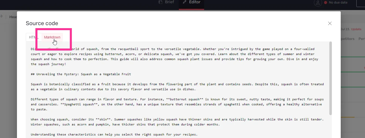 Sortie Markdown d'un brouillon