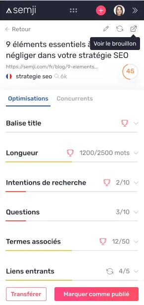 Marquer comme publié dans l'extension