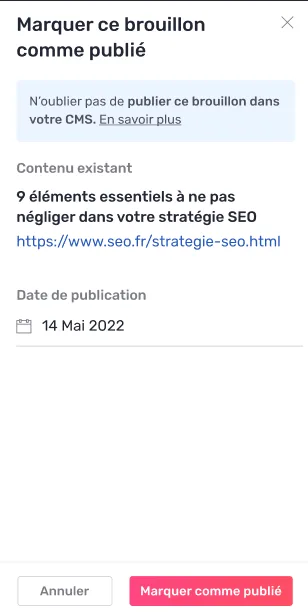 Fin de parcours sur un contenu existant