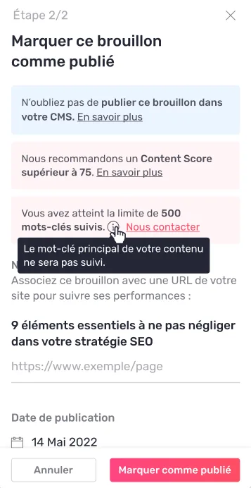 Fin de parcours sur un nouveau contenu