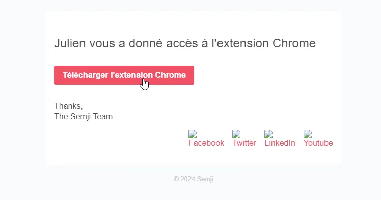 E-mail de notification d'une licence d'extension