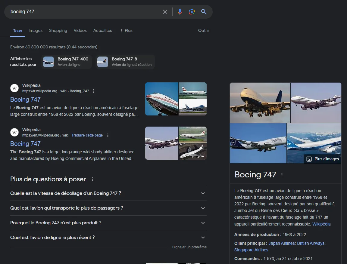 SERP renvoyée pour Canada - Quebec en français