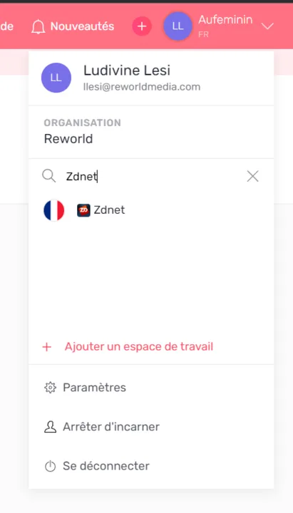 Liste d'espaces de travail filtrée