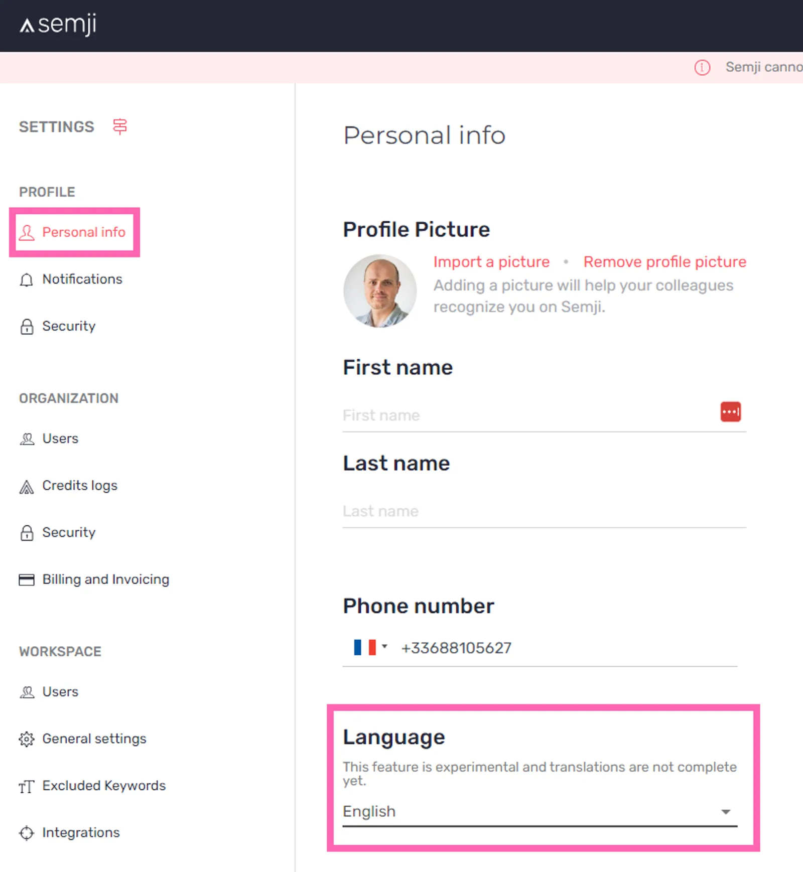 Réglage de la langue de l'extension dans l'application