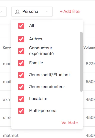Éléments du filtre Persona avec majuscule dans le Data Explorer