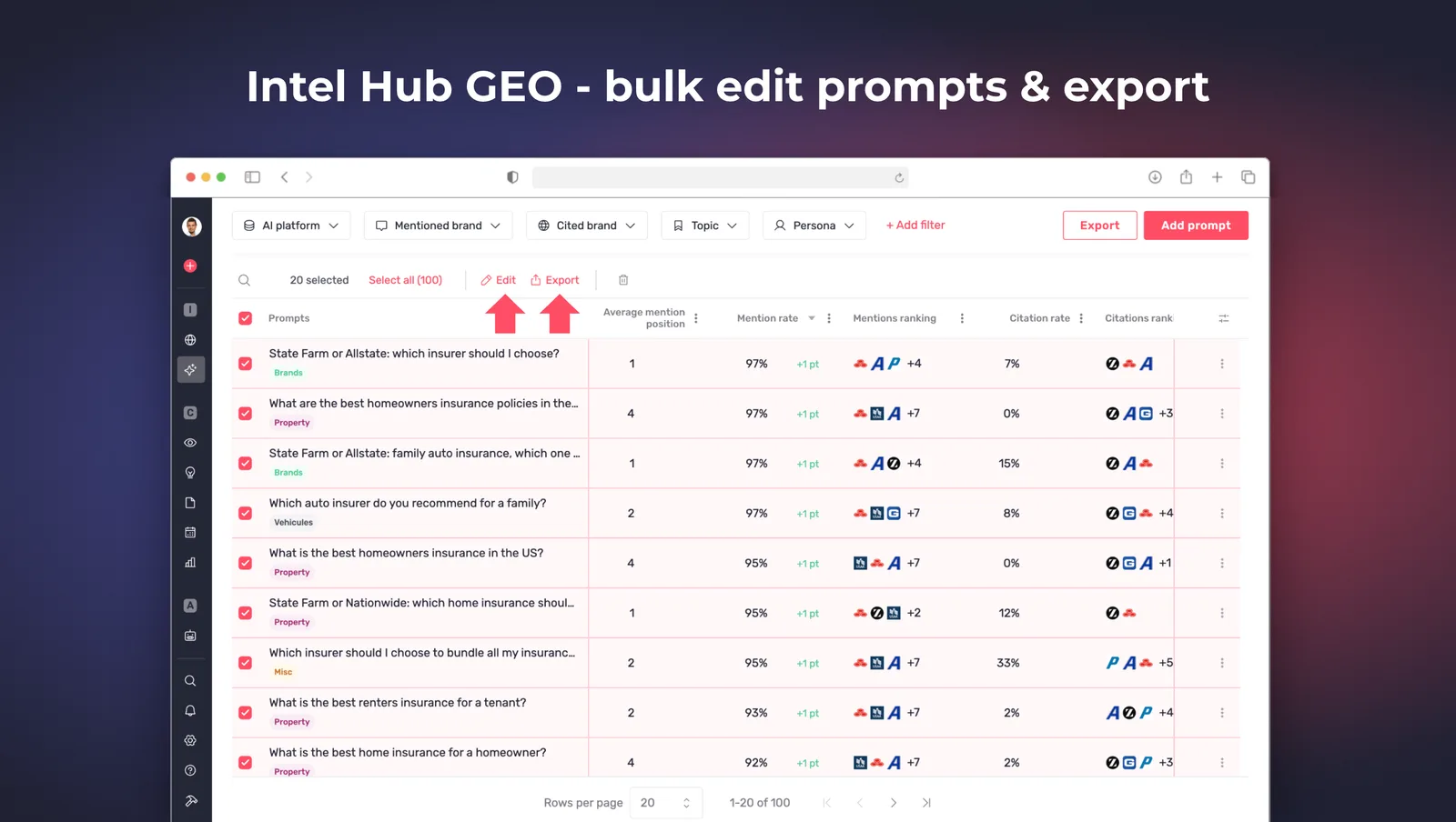 Édition en masse des prompts sélectionnés dans Intel Hub GEO