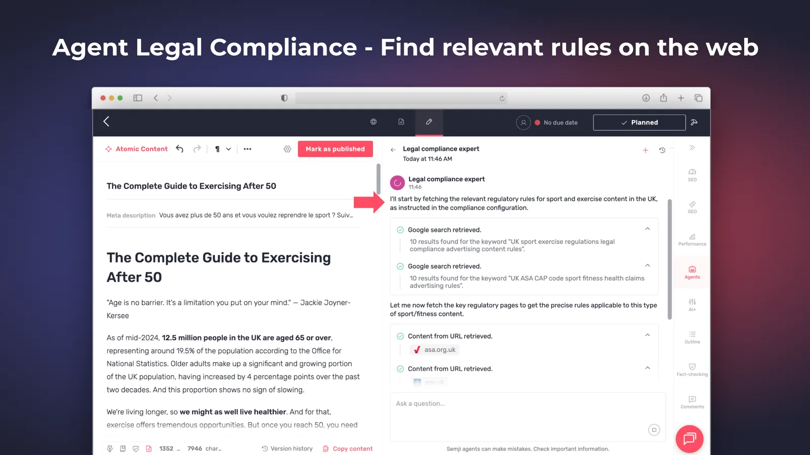 L'agent Legal Compliance vérifiant un fait réglementé