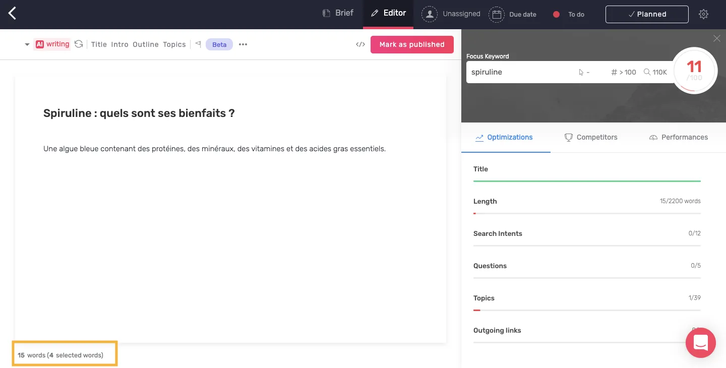 Compteur de mots dans l'Editor