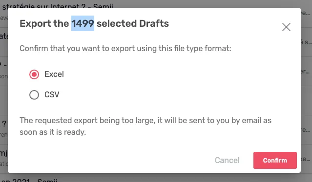 Export de brouillons et de briefs