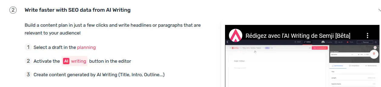 Bouton AI Writing mis en évidence dans le Quick Start Guide