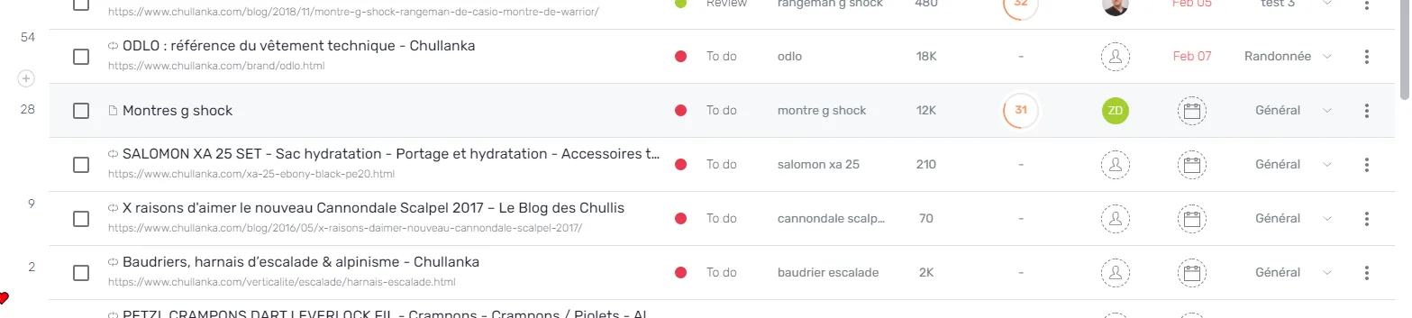 Tableau du Planning avec des fonds de lignes uniformisés