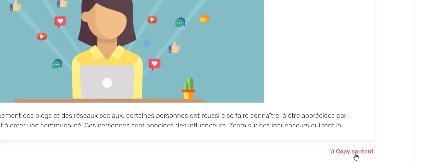 Bouton de copie du HTML dans l'Editor