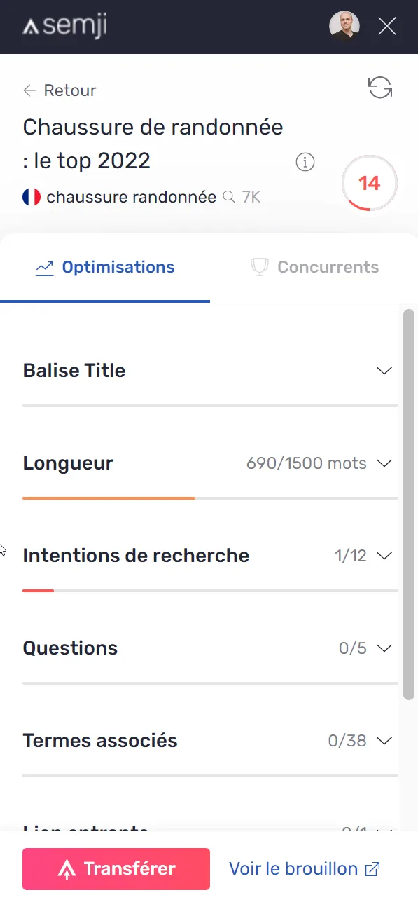 Chargement d'un brouillon depuis l'extension