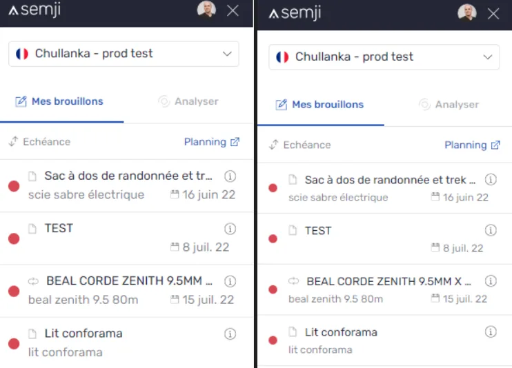 Panneau de l'extension avec les nouvelles graisses