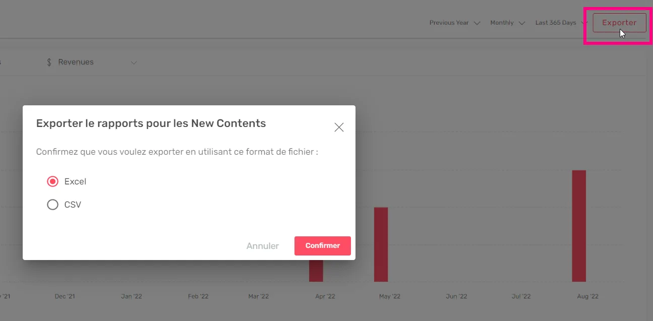 Bouton d'export dans Reports