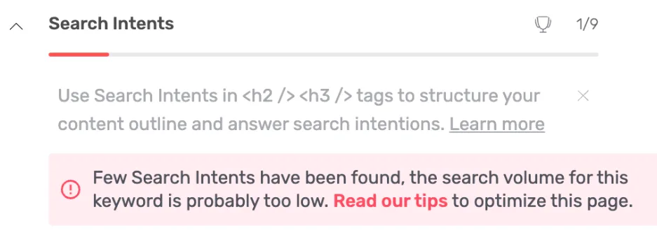 Flash message d'une recommandation Intentions de recherche avec son padding