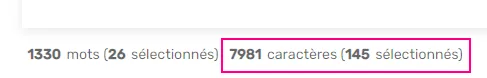 Compteur de caractères de l'Editor sur une sélection