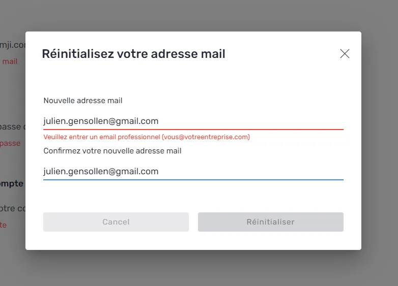 Refus lors du passage de l'e-mail d'un compte à une adresse personnelle