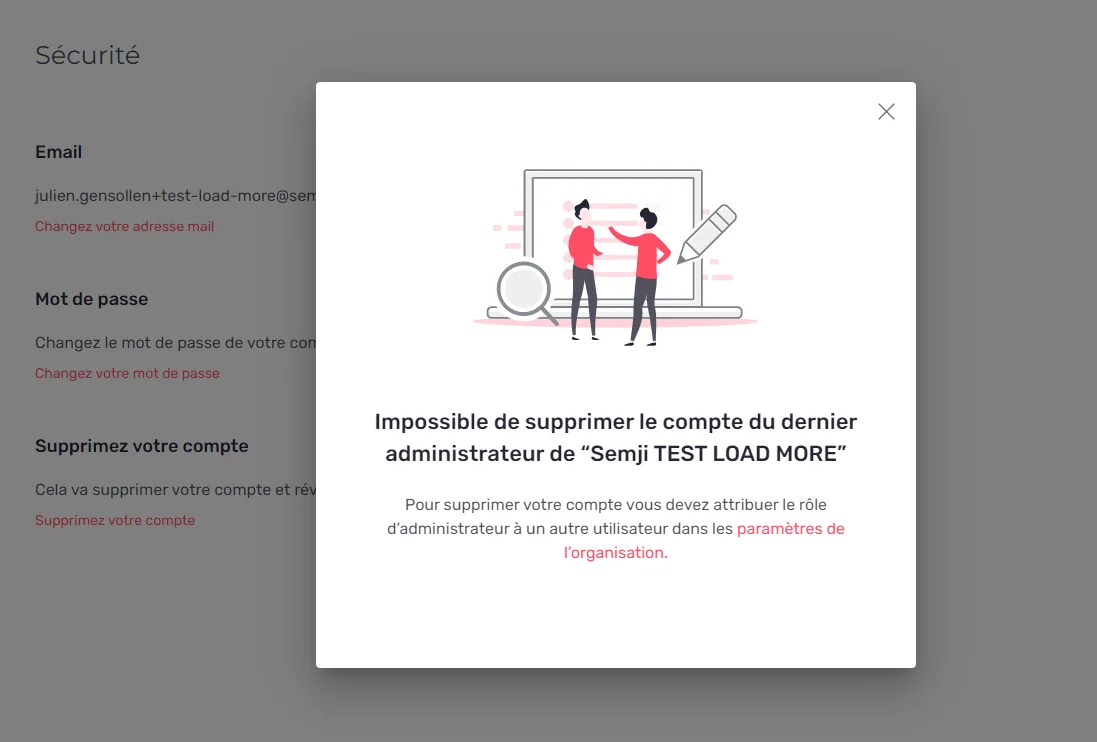 Nouveau message nommant l'organisation