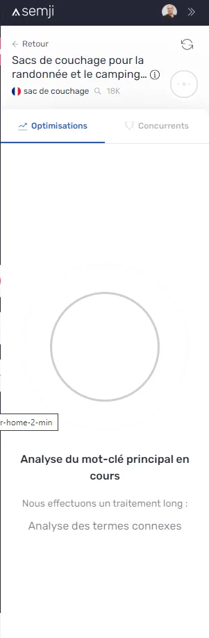 Extension Chrome affichant une analyse en cours