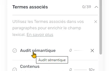 Clic sur un terme associé dans l'extension