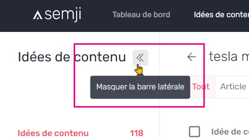 Barre latérale ouverte dans Content Ideas