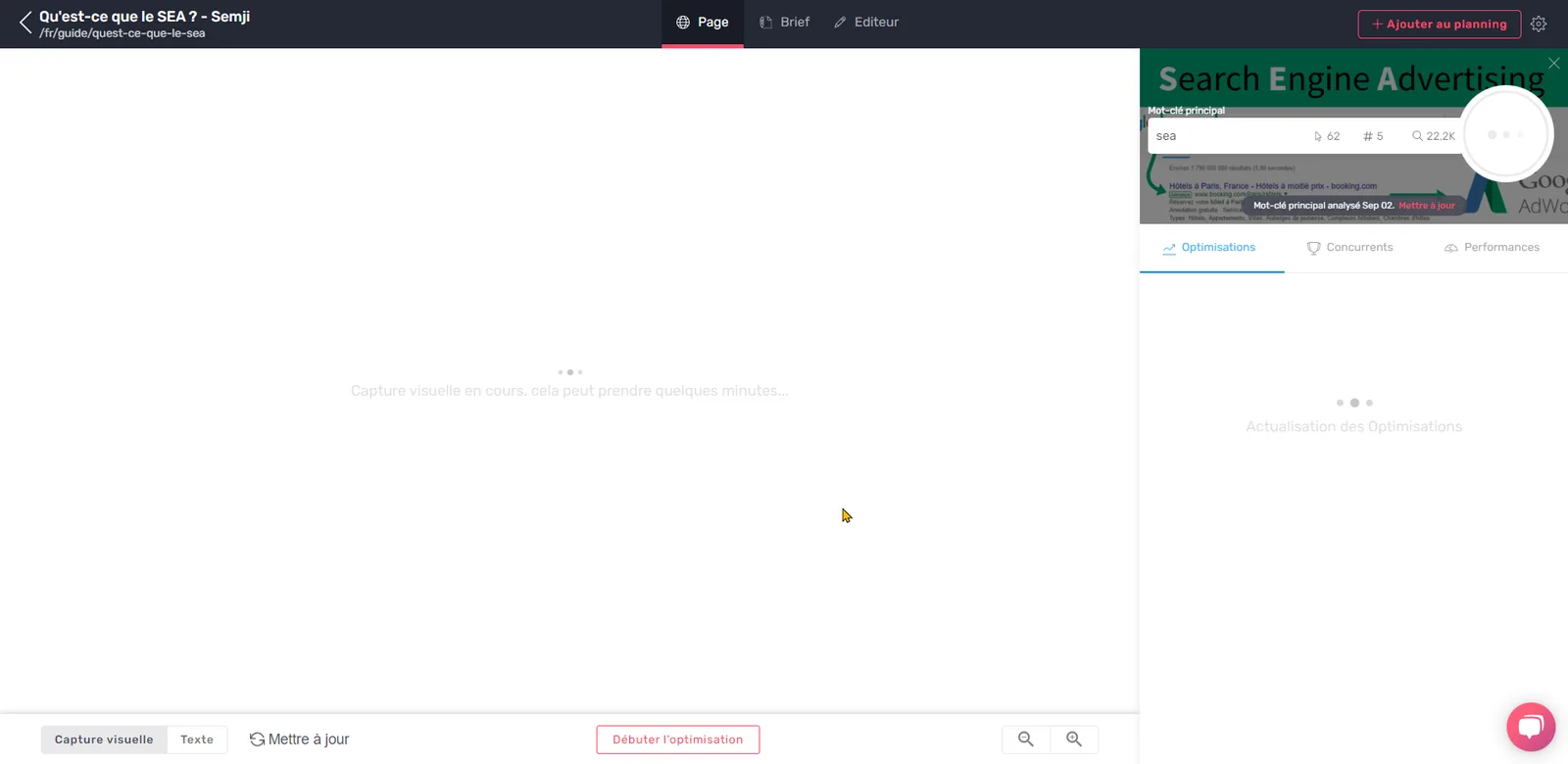 L'Editor une fois la mise à jour terminée