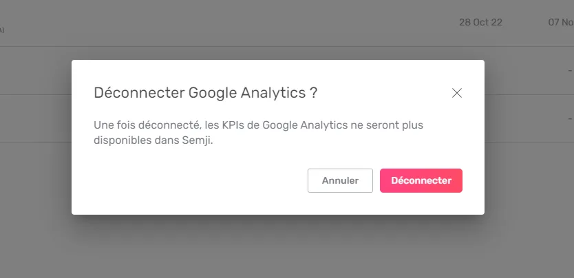 Nouvelle modale de déconnexion d'un connecteur