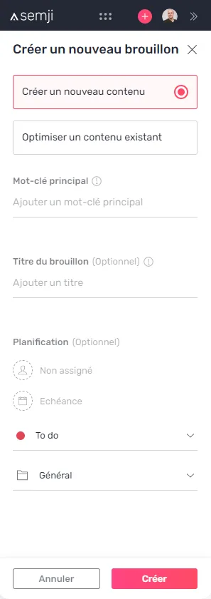 Parcours de création d'un brouillon dans l'extension