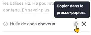 Copie d'une intention de recherche depuis l'extension