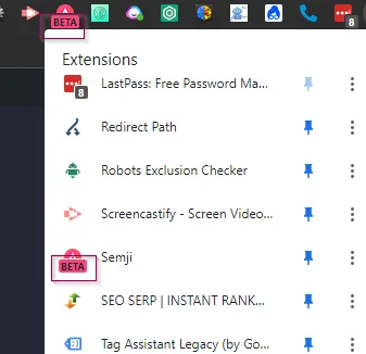 Extension Chrome sans le badge bêta