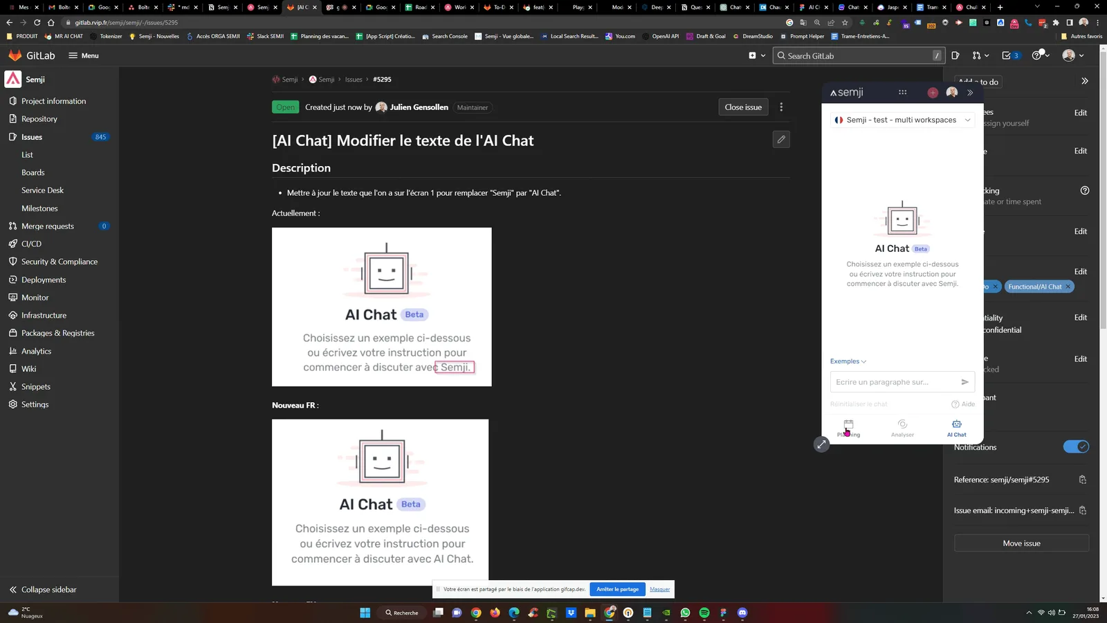 Redimensionnement de la fenêtre de l'extension