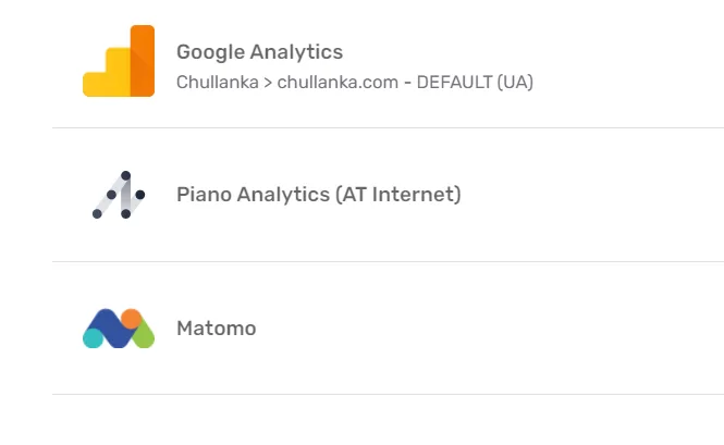 Piano Analytics dans l'écran Intégrations