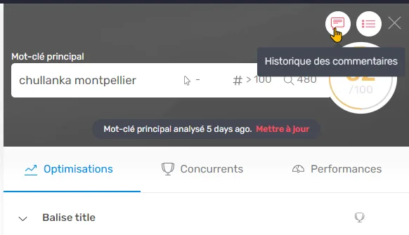 Historique d'un fil de commentaires