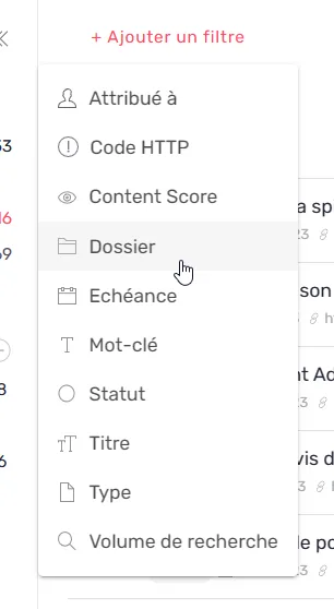 Filtre dossier dans le Planning